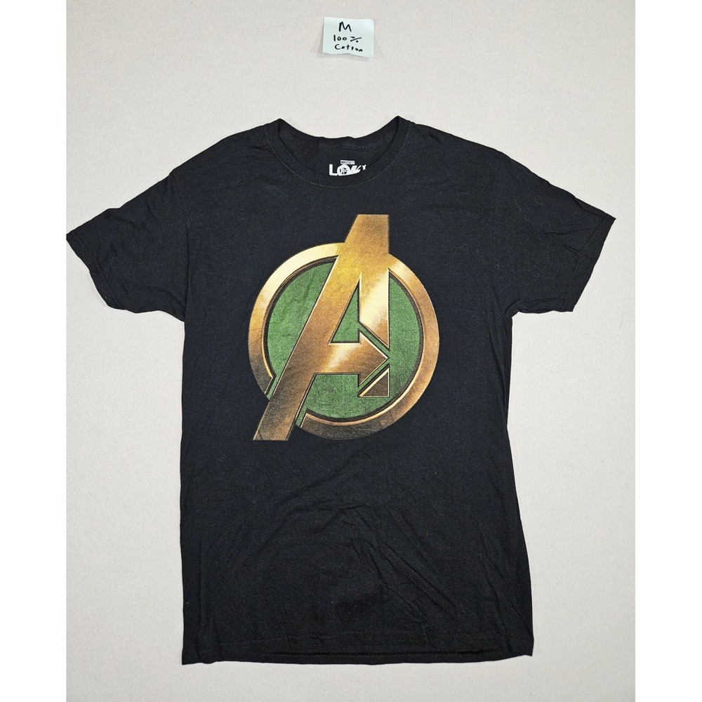 Marvel Studios Loki Avengers Logo T-Shirt Men's Medium Black Graphic Crew Neck T